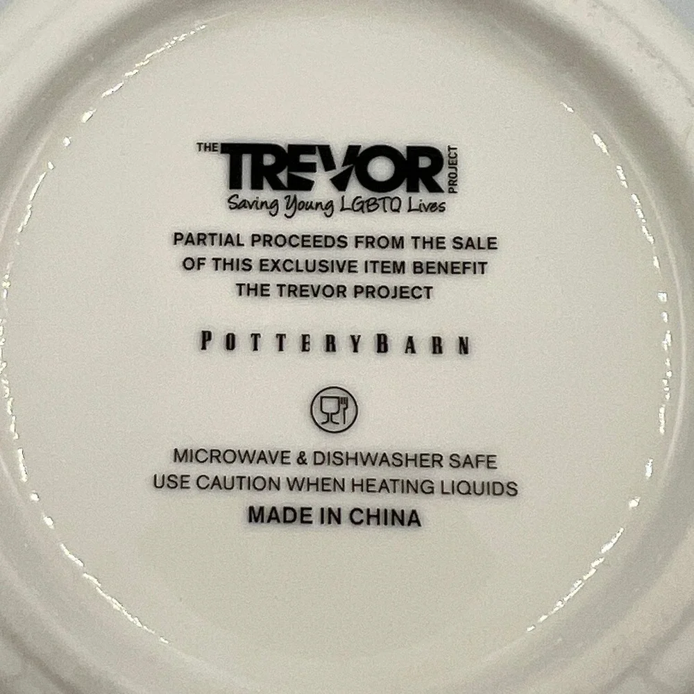 Pottery Barn Trevor Project Pride Mug White Rainbow Rim 2982946 New